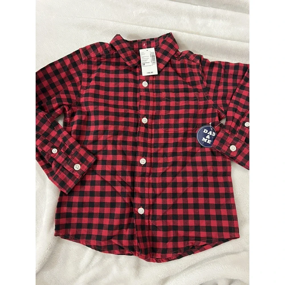 Childrens Place Boys Shirt Size 3T Red Black Plaid Button Up‎ Long Sleeve Casual